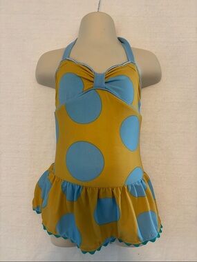 Matilda Jane Blue & Mustard Polka Dot Halter One-Piece Swim Dress